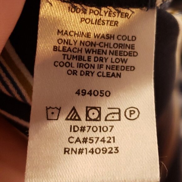 Ann Taylor Factory Petite Navy White Gold Striped Silky Blouse XS - Picture 5 of 5